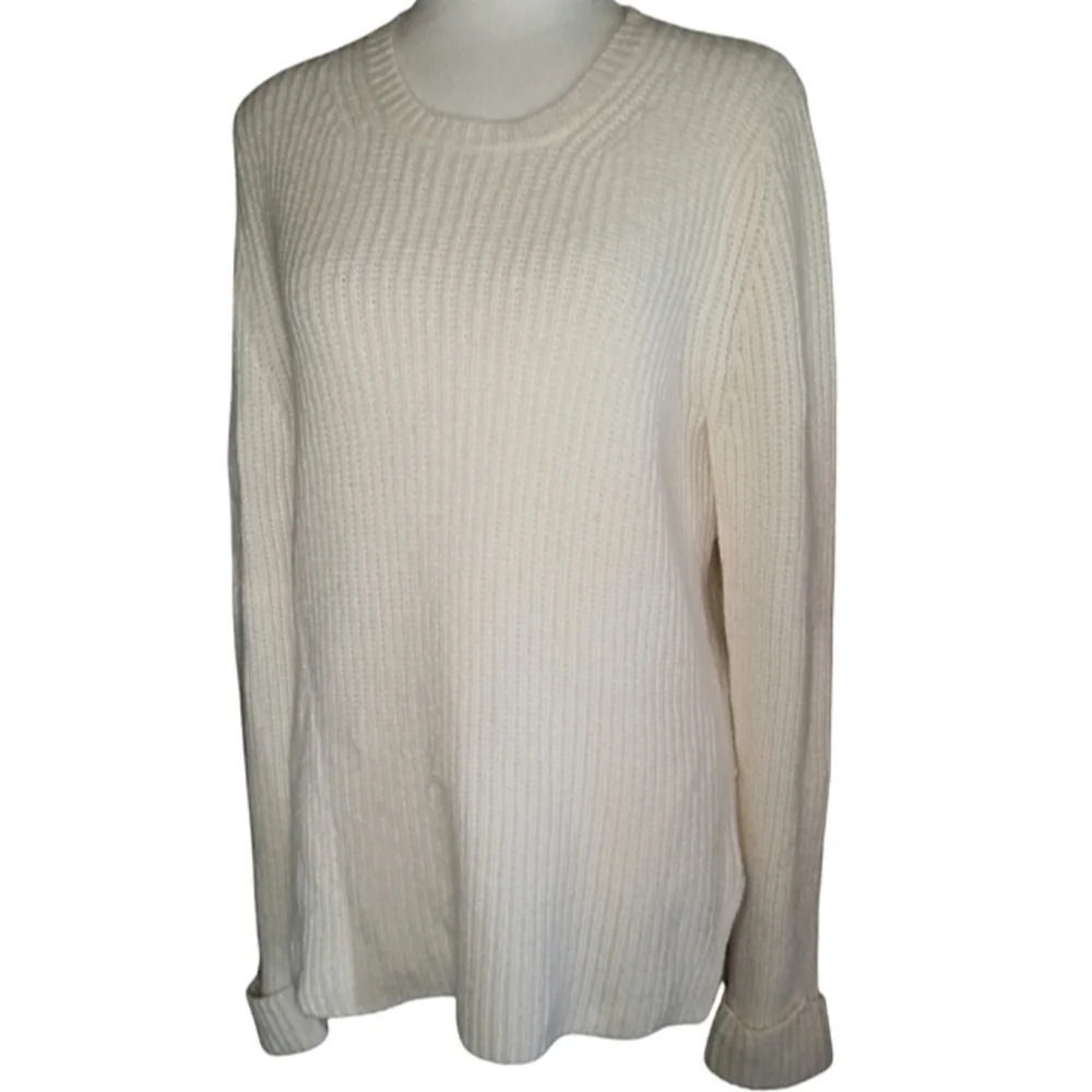 Ann Taylor Chunky Rib Knit Crew Neck Alpaca Wool Blend Cream Sweater Medium